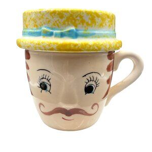 Vintage Ceramic Mug & Ashtray Set With Yellow Hat Design "For Pop Only" 4.25" H